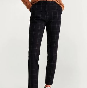 Mango Windowpane Navy Blue Straight Leg ,Sz M